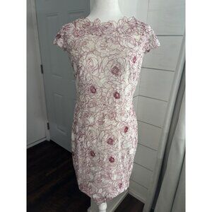 Tadashi Shoji Dress Womens 10P White Floral Lace Sheath Cocktail Cap Sleeve